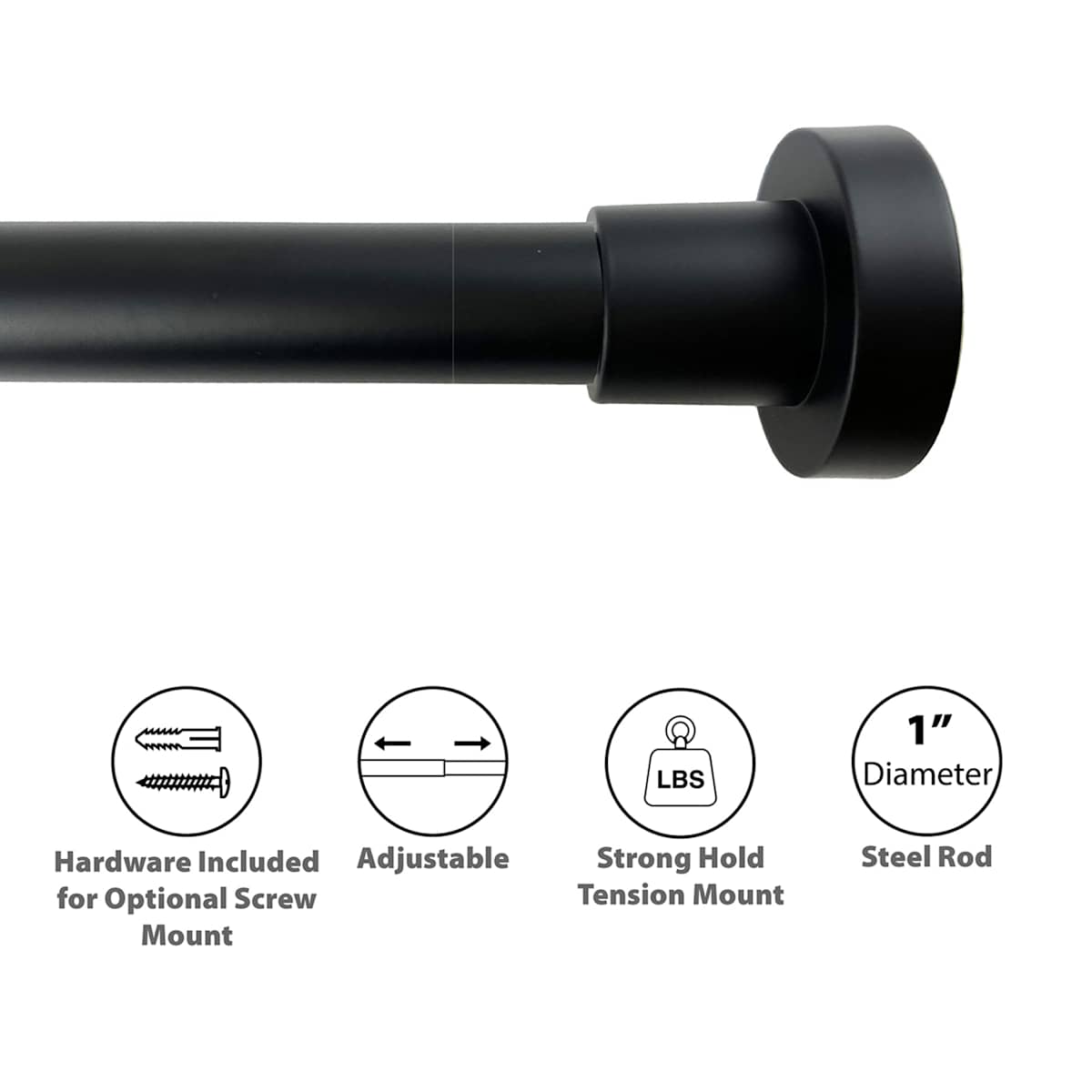 At Home 1" Black Tension Curtain Rod 35-84"