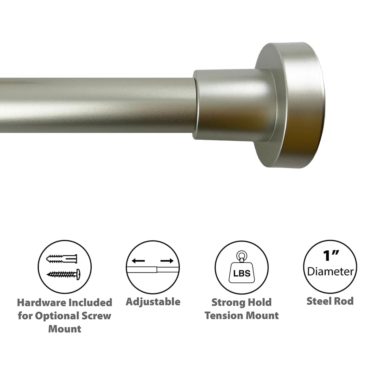 At Home 1" Nickel Tension Curtain Rod 35-84"