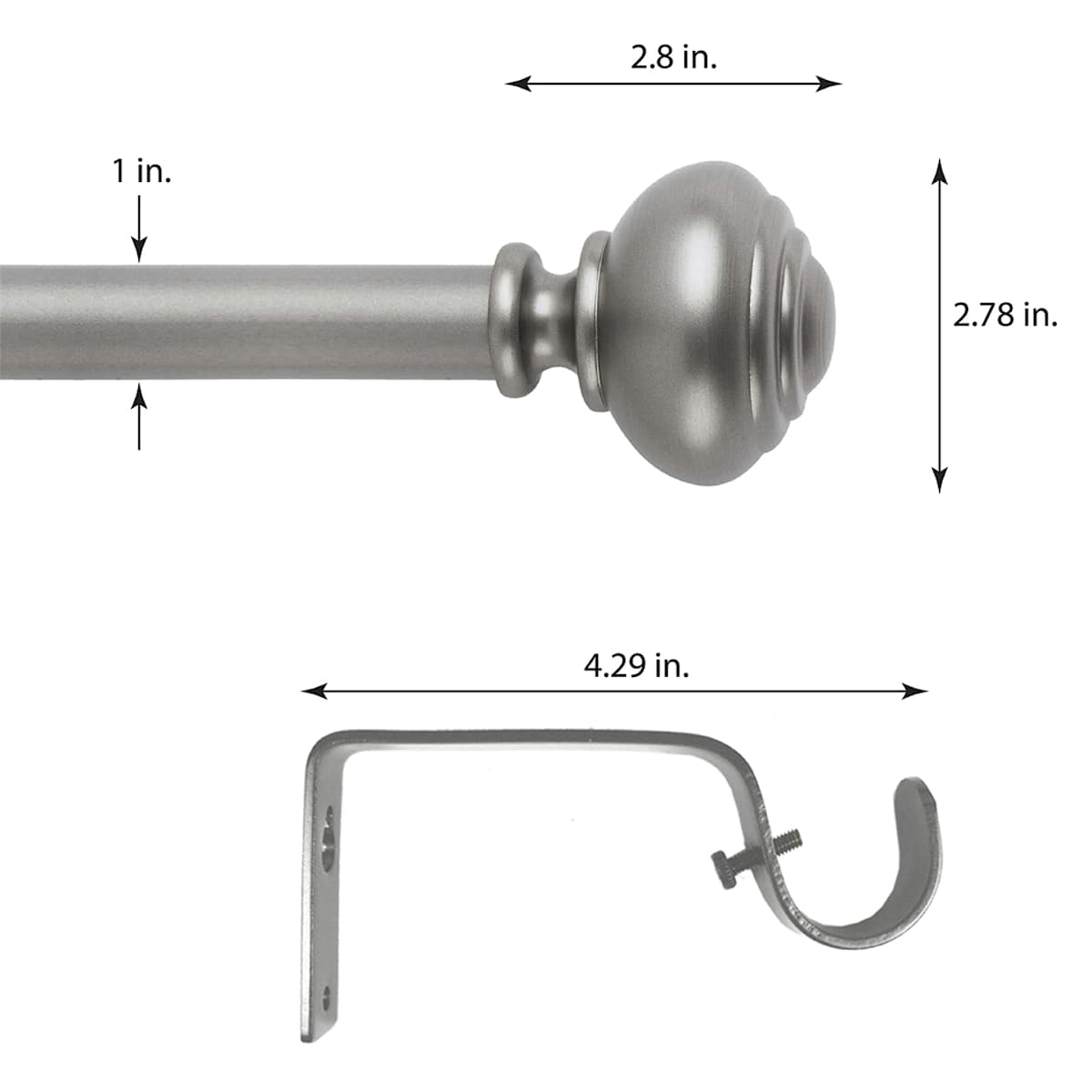 At Home 1" Pewter Knob Curtain Rod 18-36"