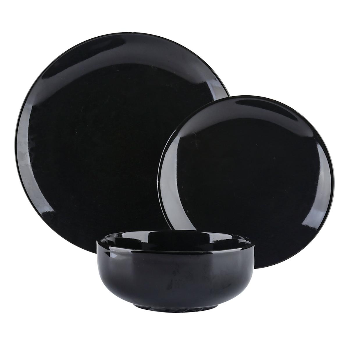 At Home 12-Piece Stoneware Dinnerware Set Black
