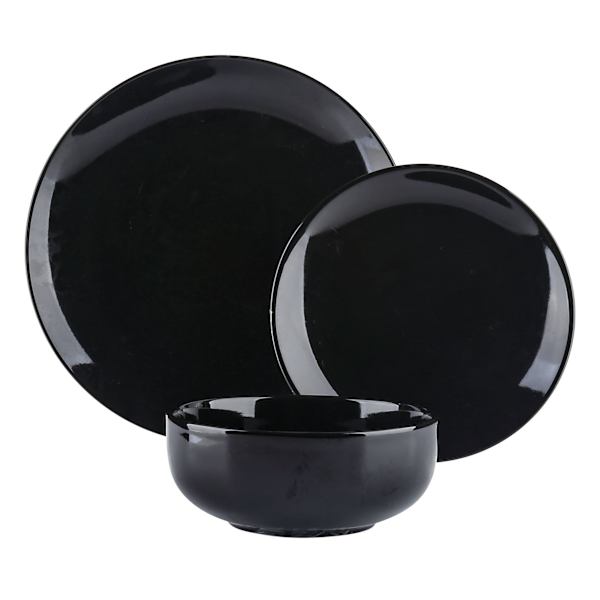 at home 12-Piece Stoneware Dinnerware Set Black