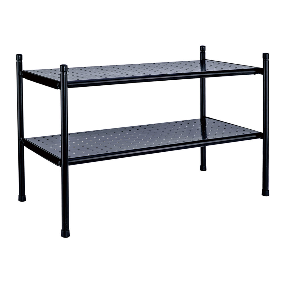 At Home 2-Tier Punch Metal Shoe Rack Black