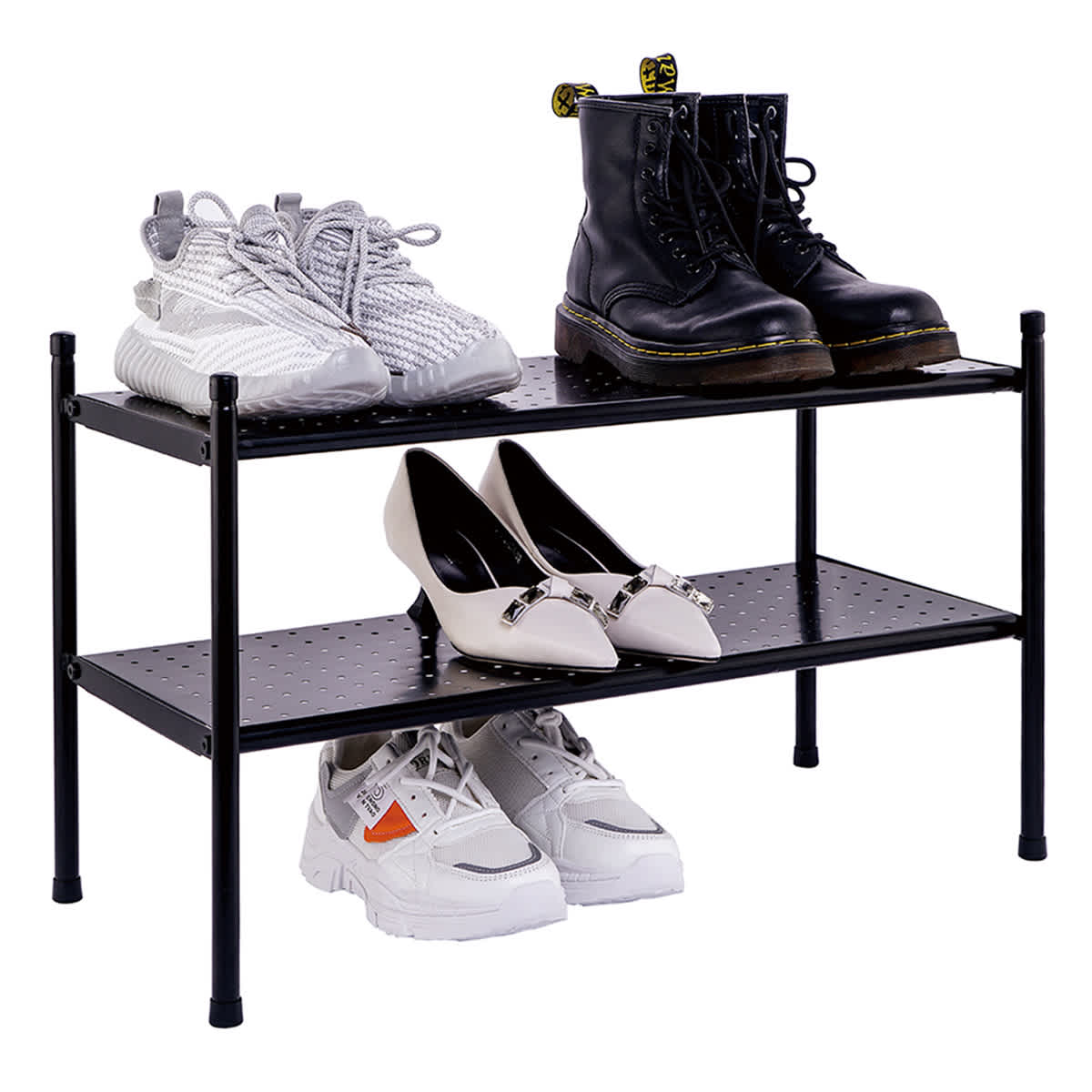 At Home 2-Tier Punch Metal Shoe Rack Black