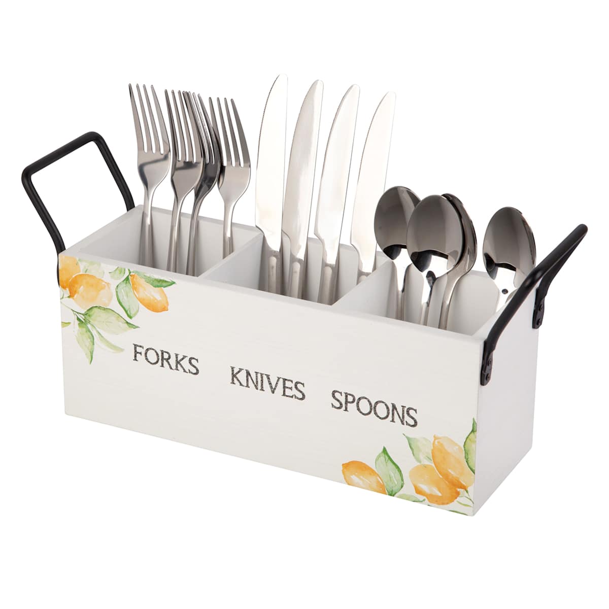 At Home 3 Section Lemon Utensil Caddy 14x4