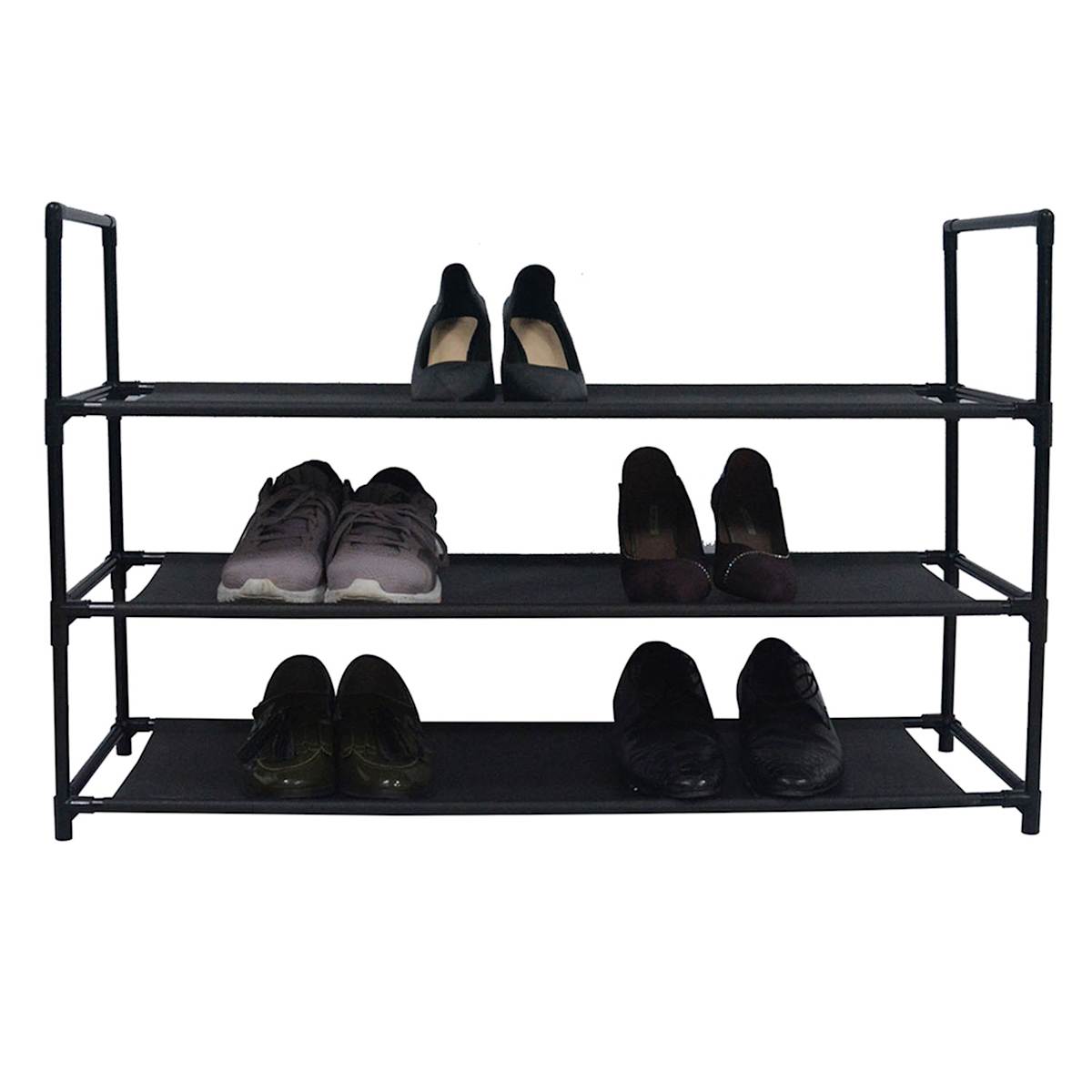 At Home 3-Tier Fabric Shoe Rack Black