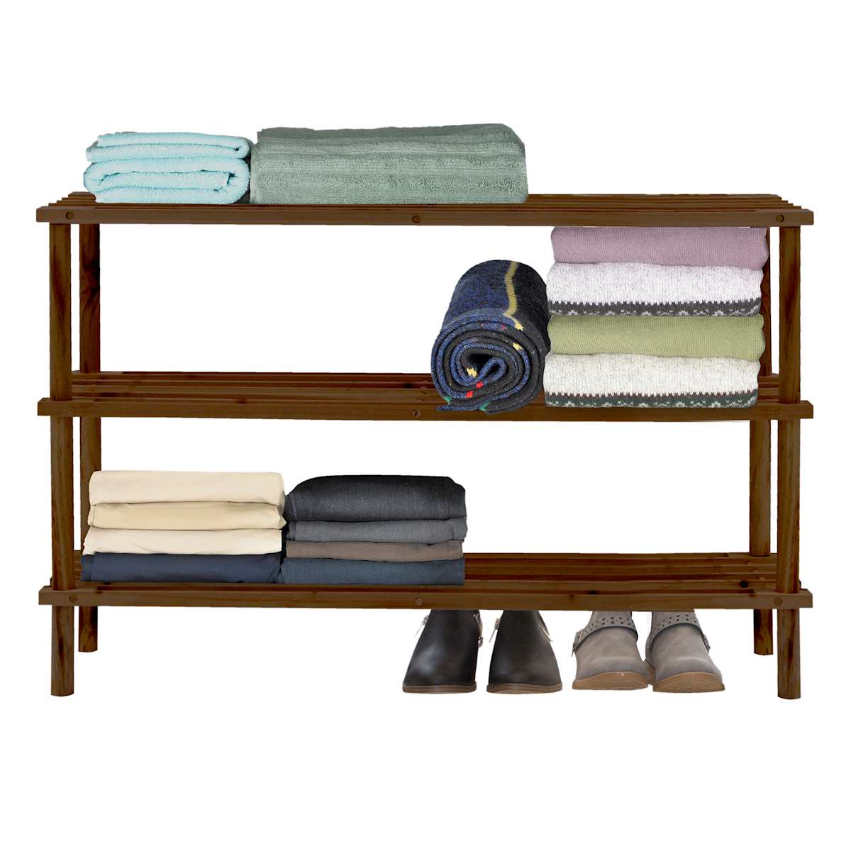 At Home 3-Tier Wooden Shoe Rack Espresso Brown
