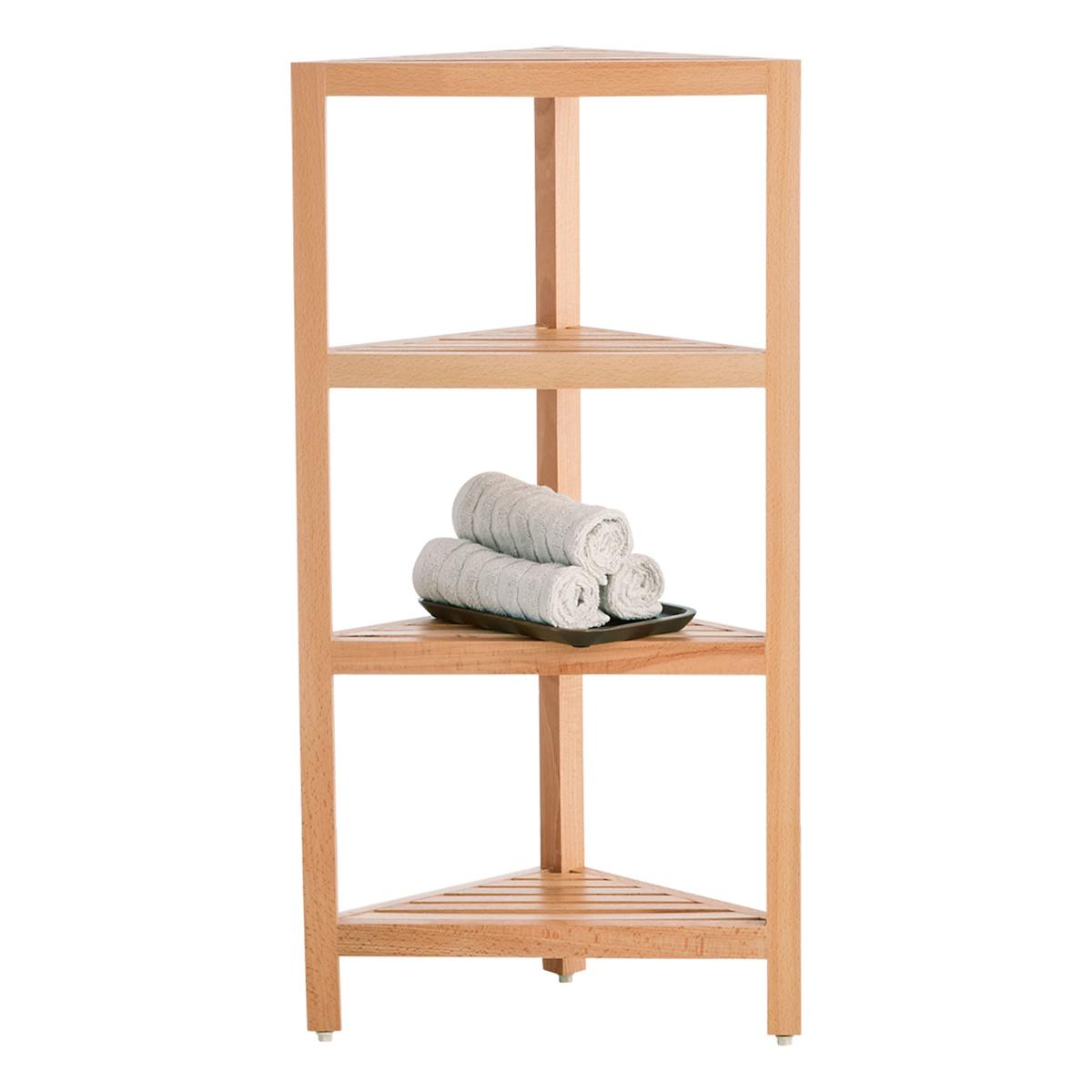 At Home 4-Tier Natural Wood Corner Shelf Stand