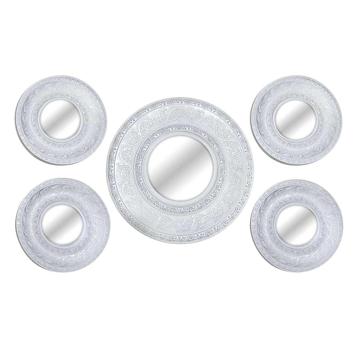 At Home 5-Piece White Ornate Embossed Mirror Set
