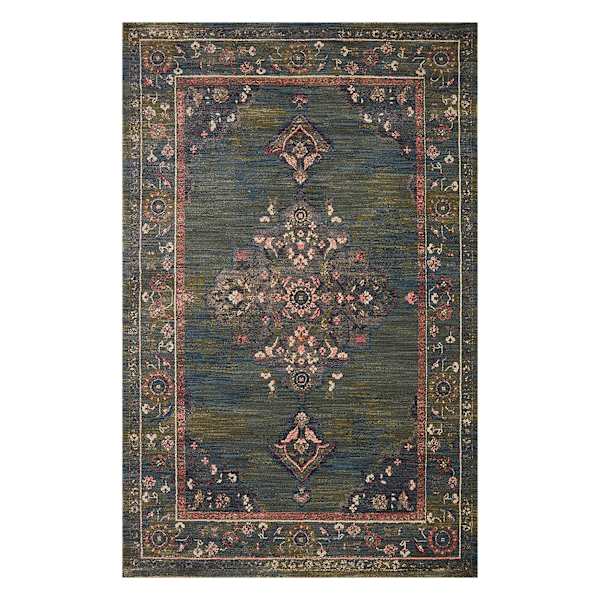 at home (A466) Jewel Green Medallion Area Rug 5x8