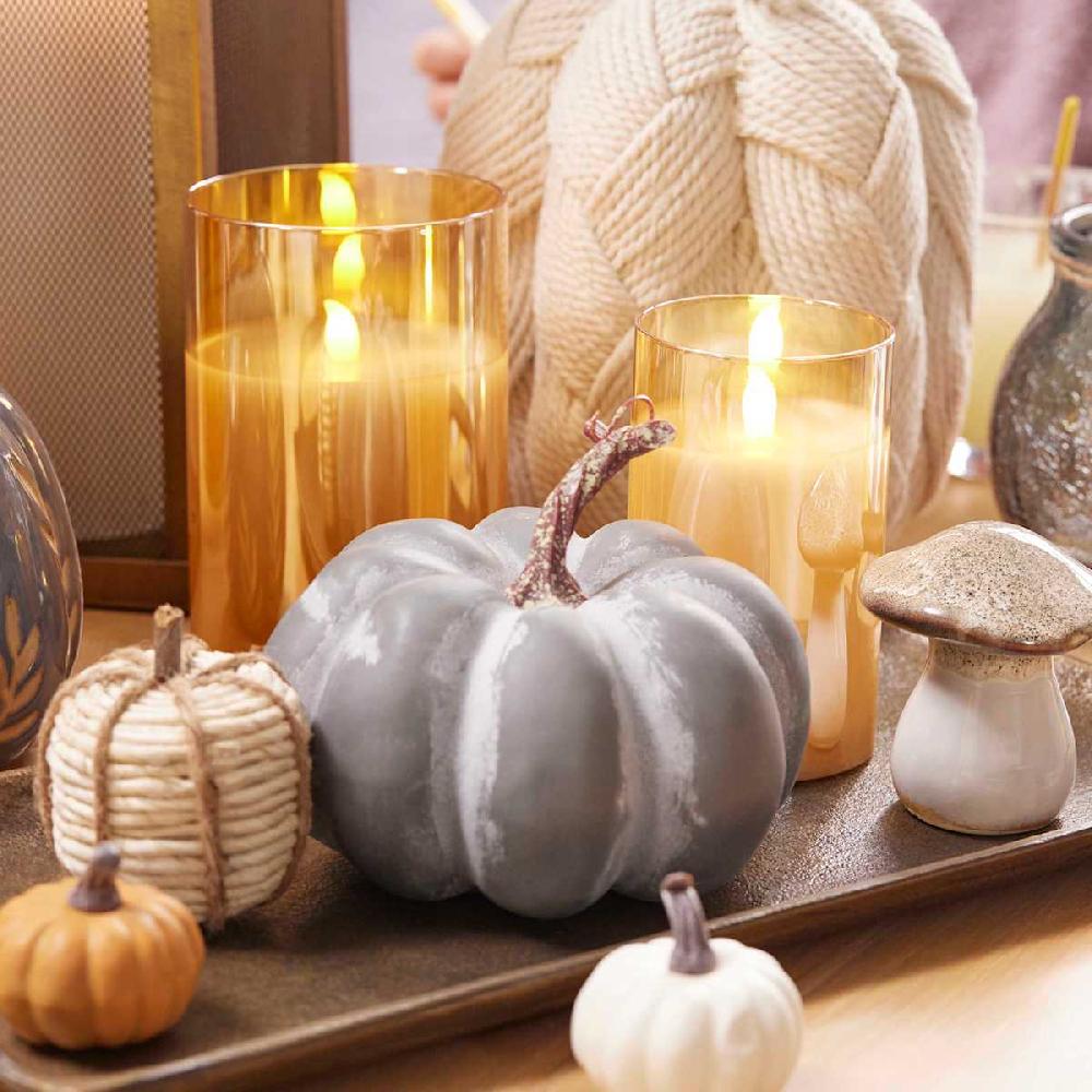 At Home Amber Glass LED Pillar Candle 4x6