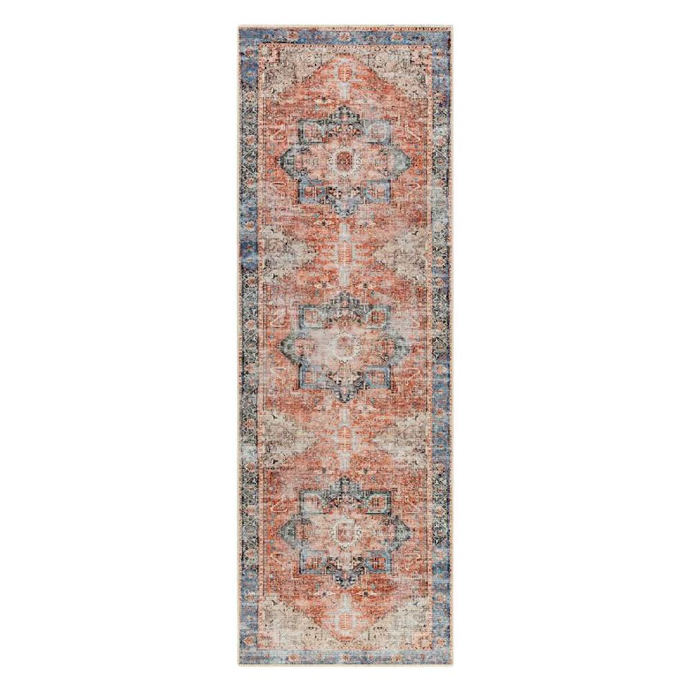 At Home Amelie Blue & Rust Washable Runner 2x8