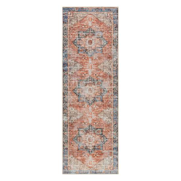at home Amelie Blue & Rust Washable Runner 2x8