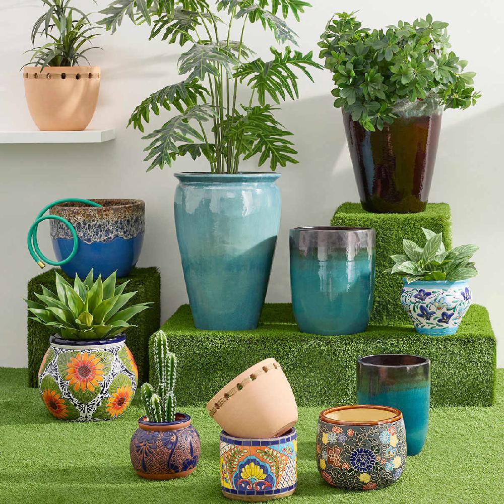 At Home Arcadia Aqua Ceramic Outdoor Planter Large