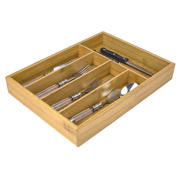 at home Bamboo Wood Cutlery Tray 10x14