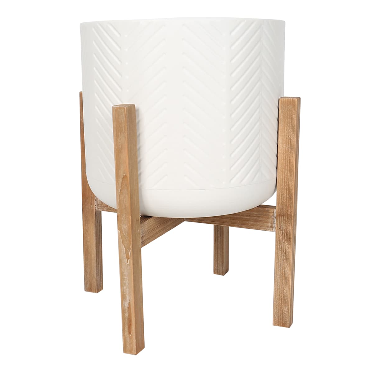 At Home Bay White Metal & Wood Planter Stand Medium