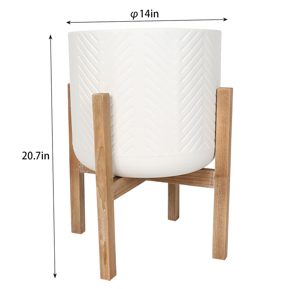 At Home Bay White Metal & Wood Planter Stand Medium