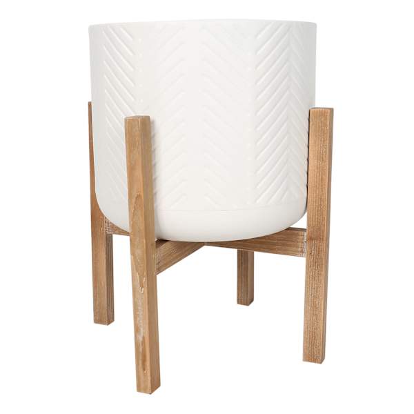 at home Bay White Metal & Wood Planter Stand Medium
