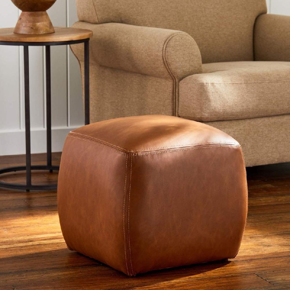At Home Beau Faux Leather Ottoman Cognac