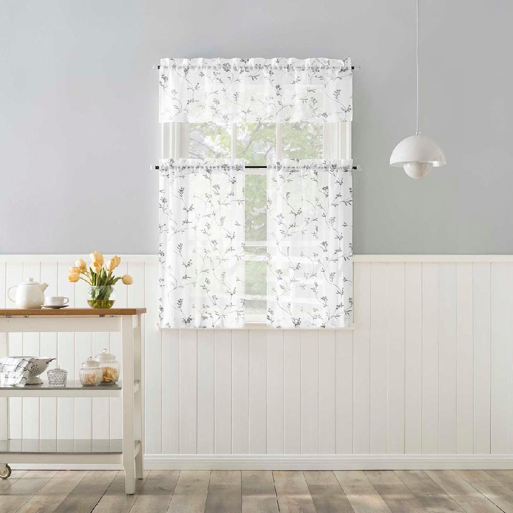 At Home Bethel White & Grey Small Curtain Valance 54"