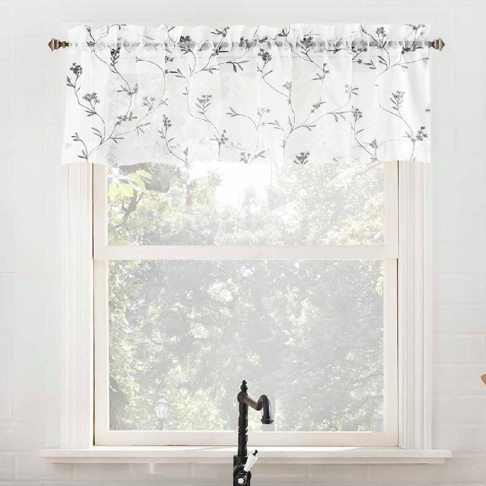 At Home Bethel White & Grey Small Curtain Valance 54"