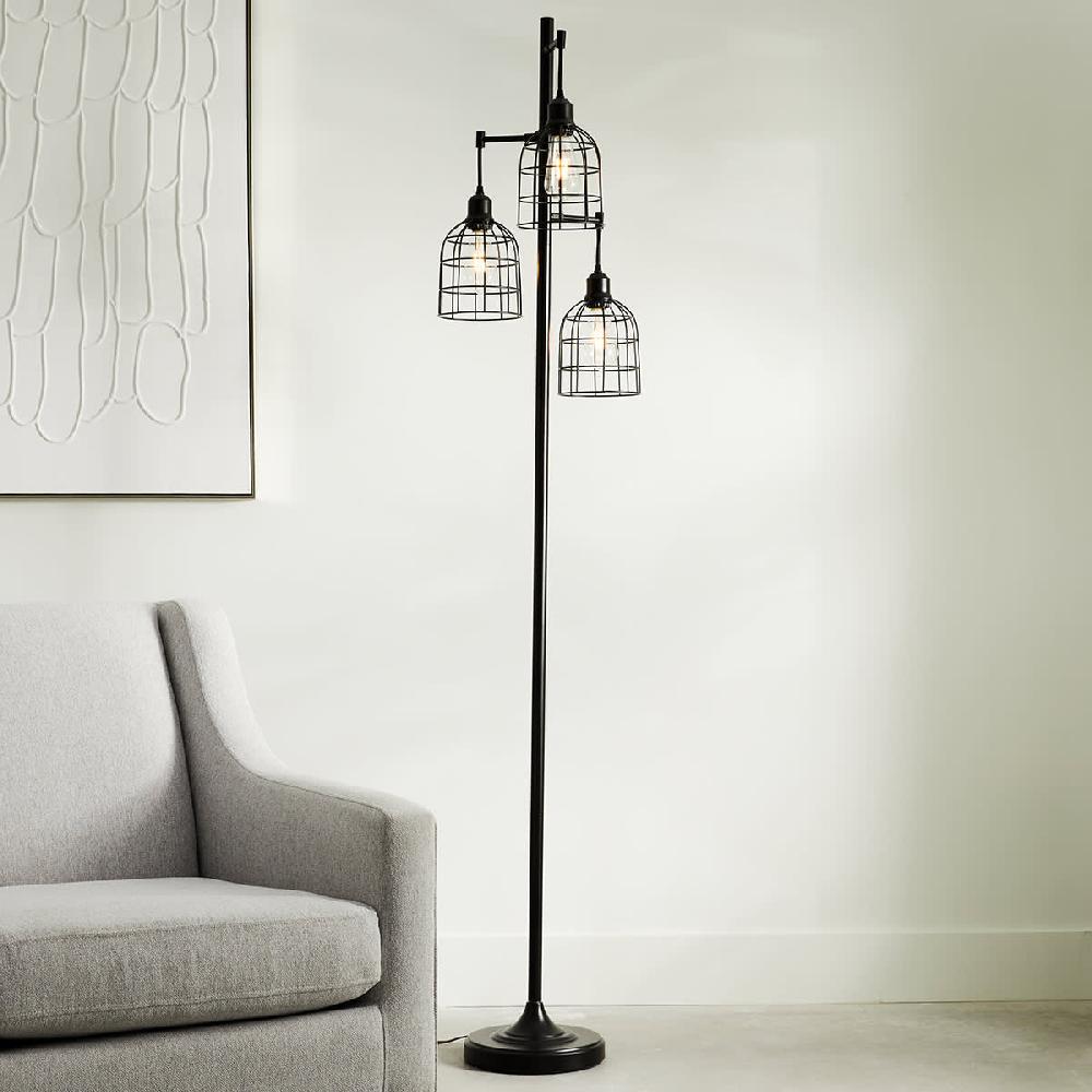 At Home Black 3-Light Geo Metal Floor Lamp 73"