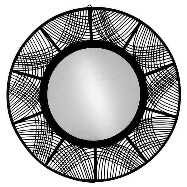 at home Black Bamboo Round Wall Mirror 35"