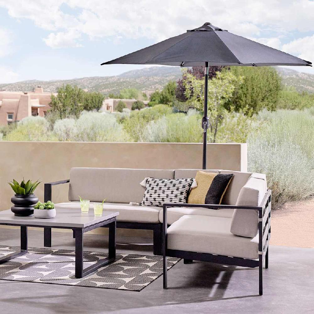 At Home Black Crank & Tilt Round Patio Umbrella 9'