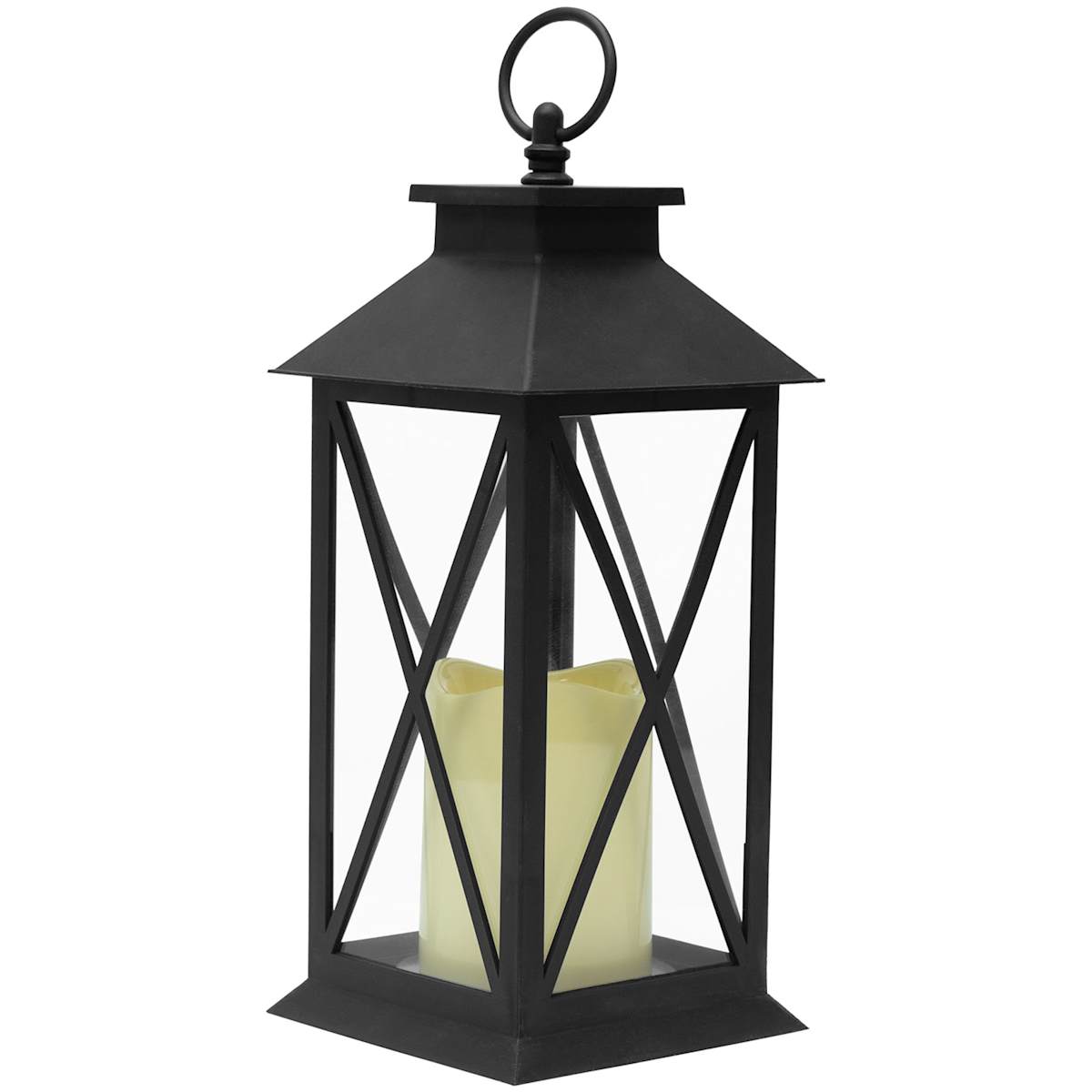 At Home Black LED X-Frame Lantern 11"