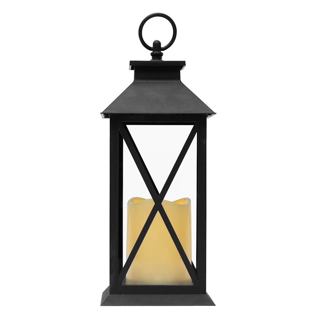 At Home Black LED X-Frame Lantern 11"