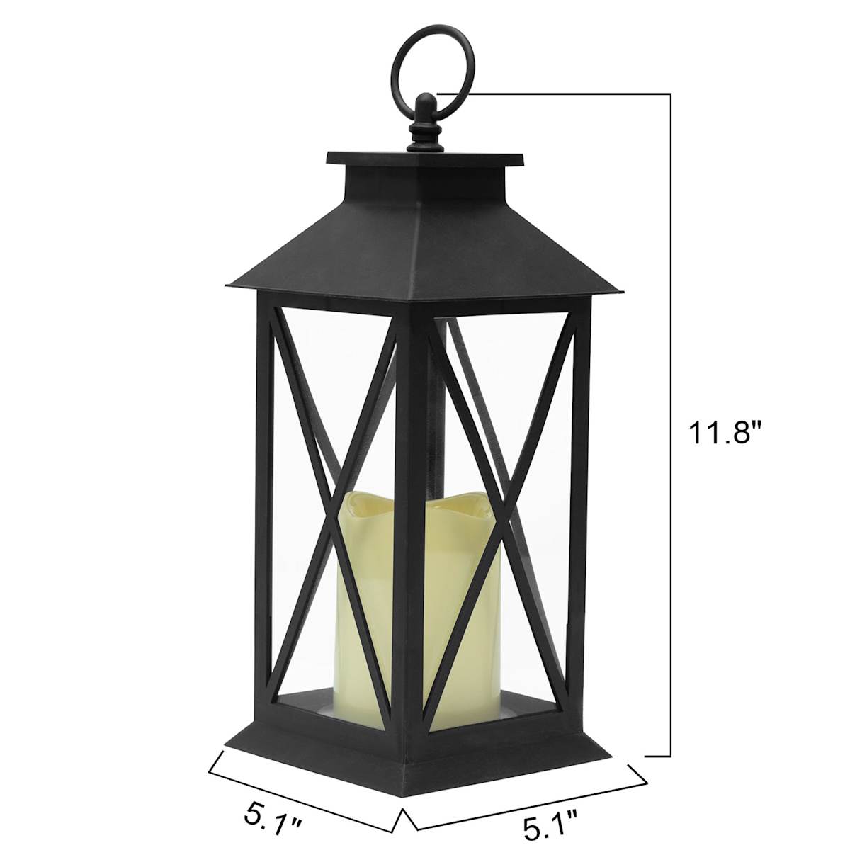 At Home Black LED X-Frame Lantern 11"
