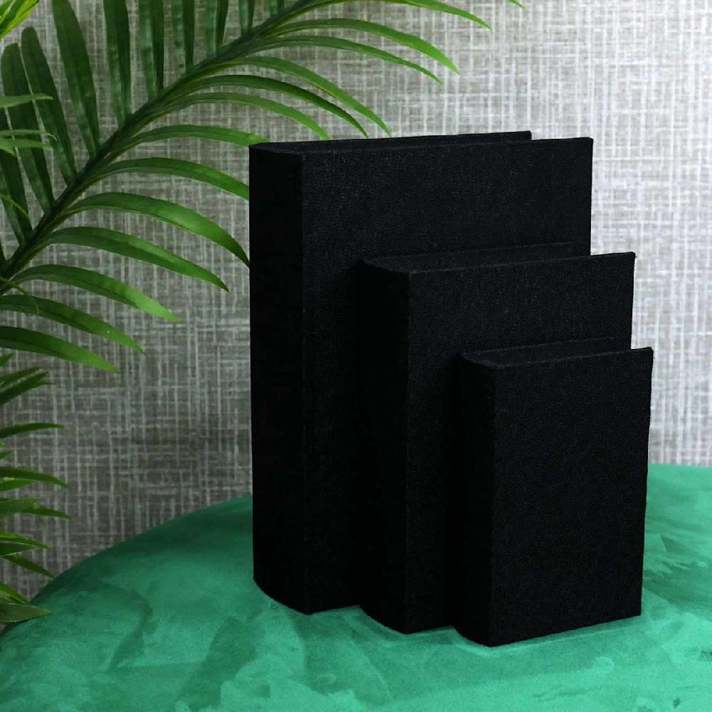 At Home Black Linen Book Box 11"