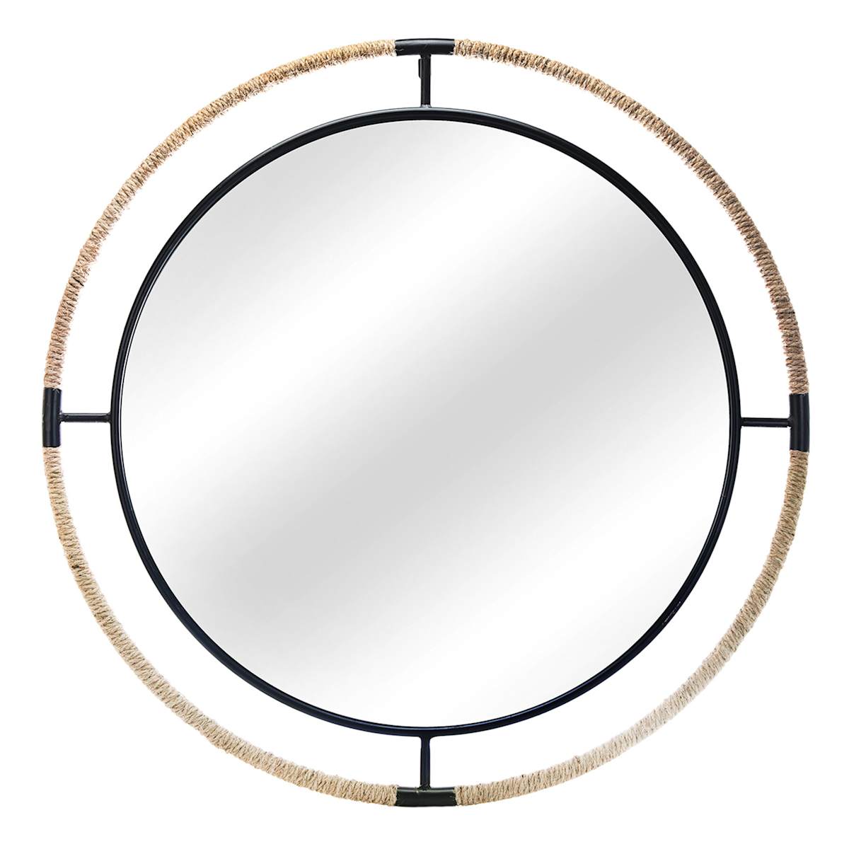 At Home Black Metal With Rope Round Wall Mirror 36"