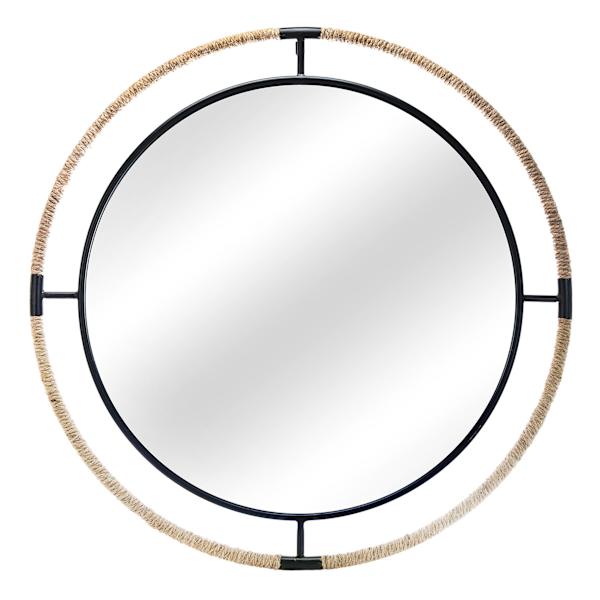 at home Black Metal with Rope Round Wall Mirror 36"