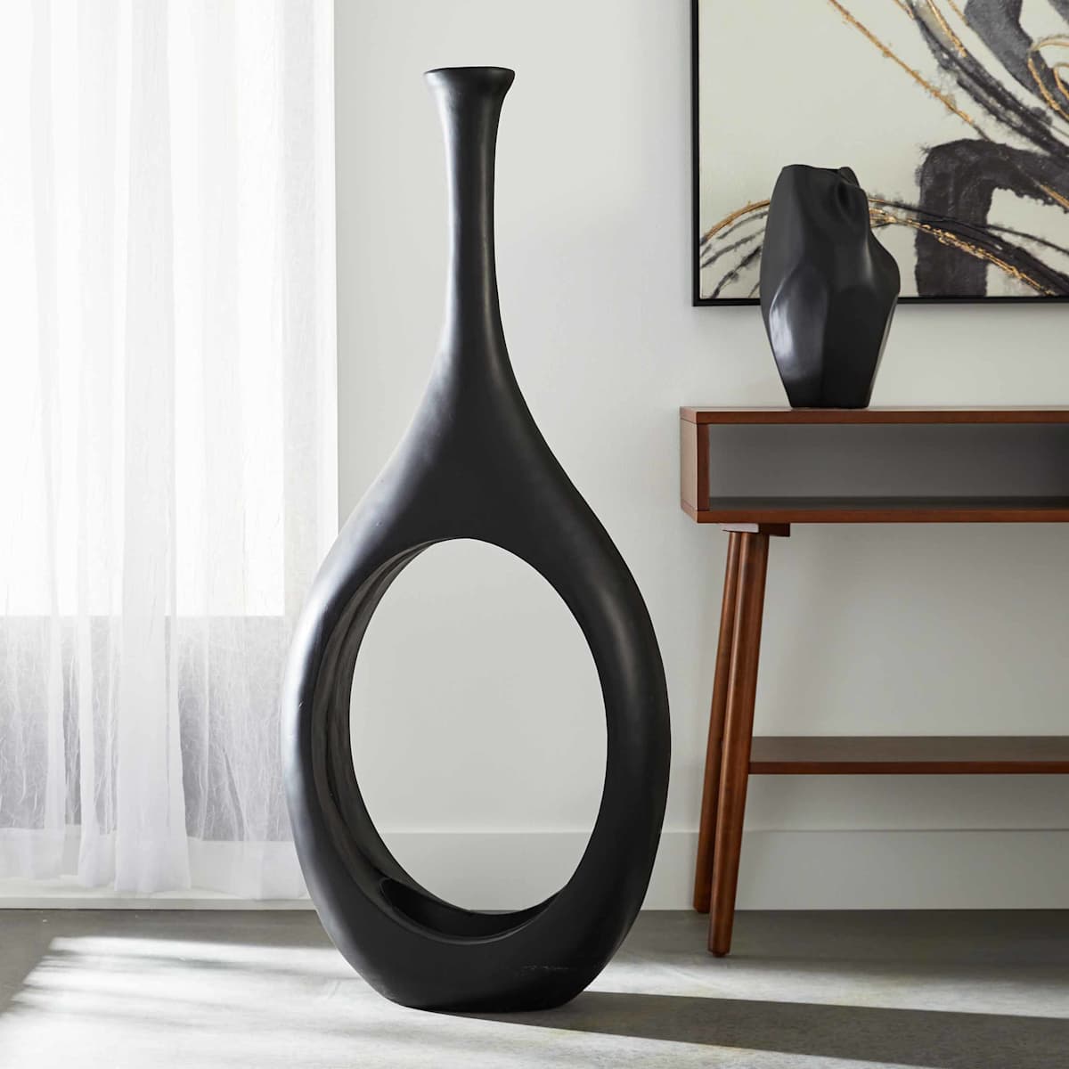 At Home Black Open Circle Floor Vase 48"