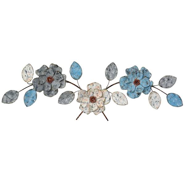 at home Blue Flowers Metal Wall Art 36x12