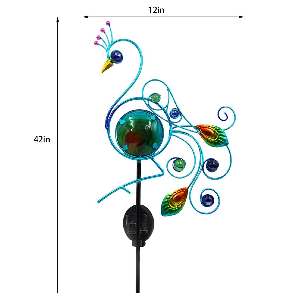 At Home Blue Peacock Solar Yard Stake 40"