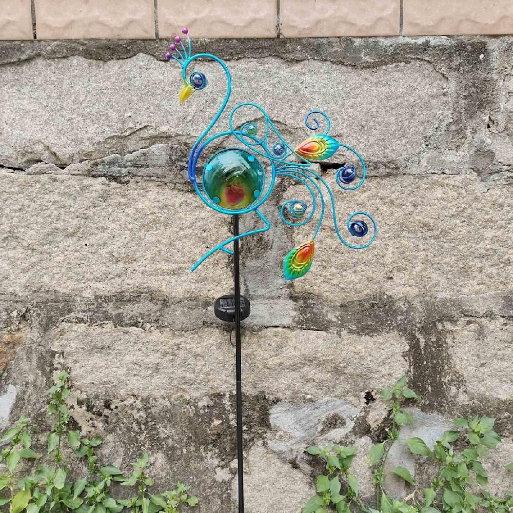 At Home Blue Peacock Solar Yard Stake 40"
