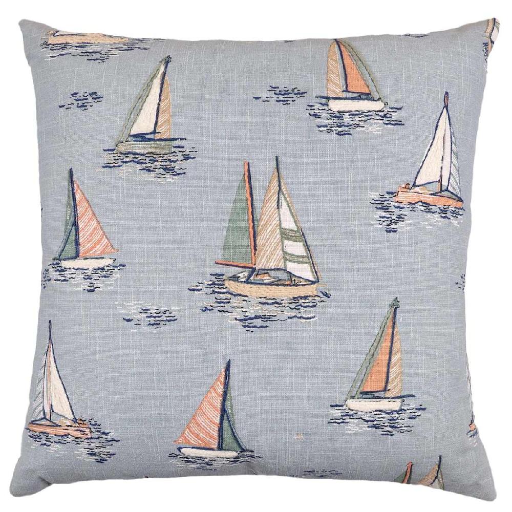 At Home Blue Sailboat Embroidered Throw Pillow 18"