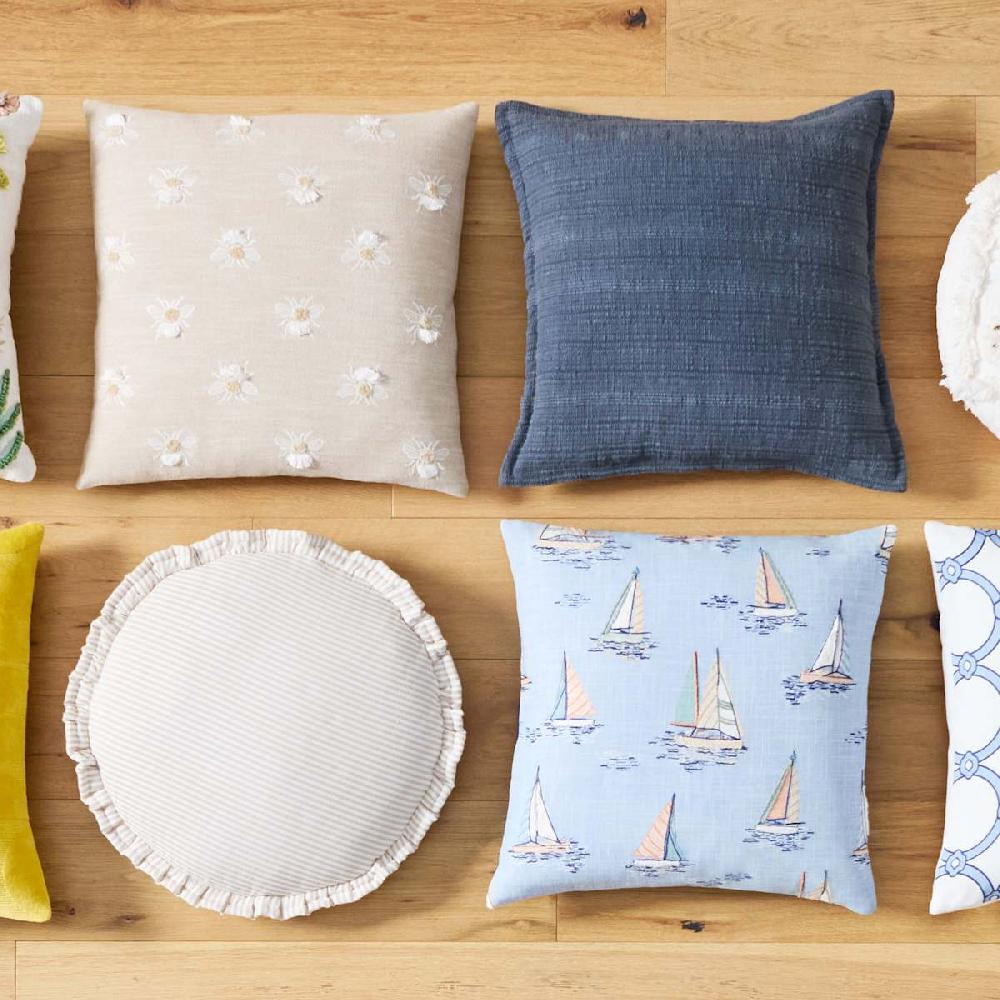 At Home Blue Sailboat Embroidered Throw Pillow 18"