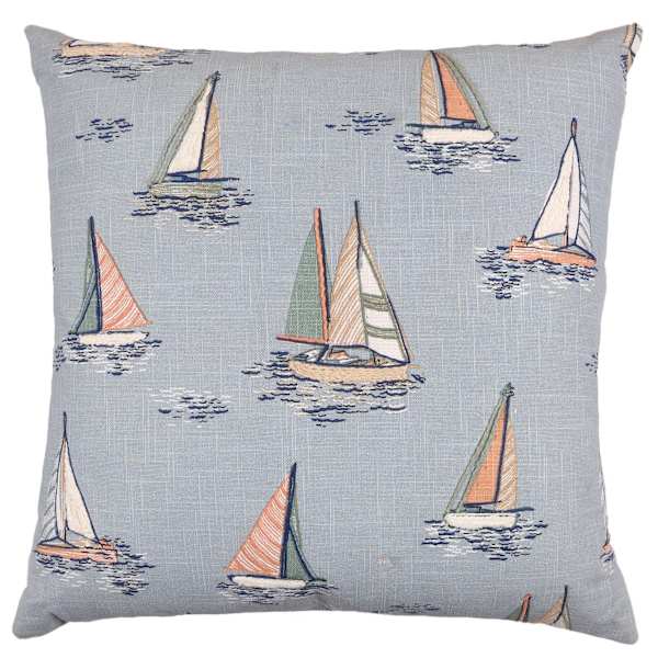 at home Blue Sailboat Embroidered Throw Pillow 18"