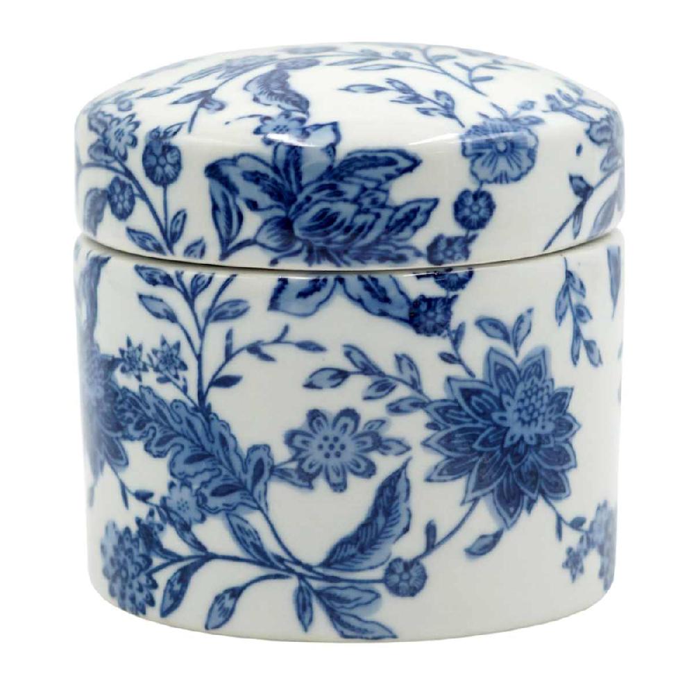 At Home Blue & White Floral Porcelain Box 5"