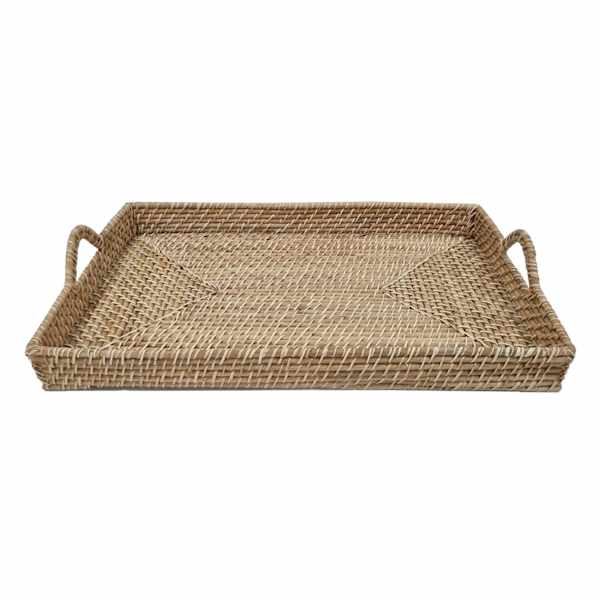 at home Brown Rattan Tray 26x16