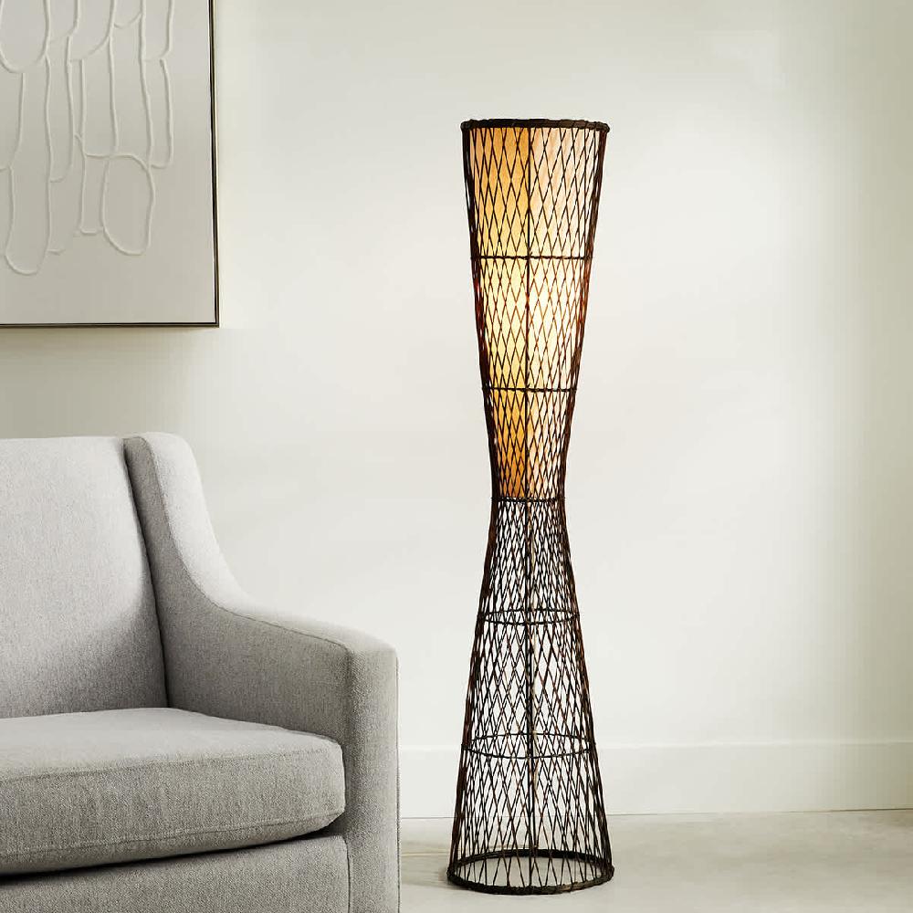 At Home Brown Rattan Uplight Floor Lamp 55"