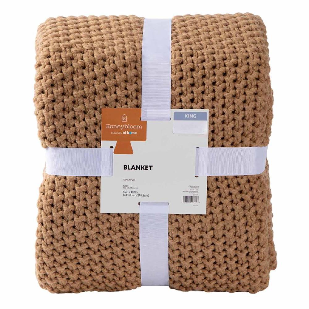 At Home Brown Sweater Knit Bed Blanket King