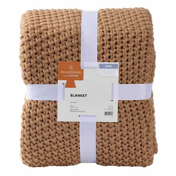 at home Brown Sweater Knit Bed Blanket King