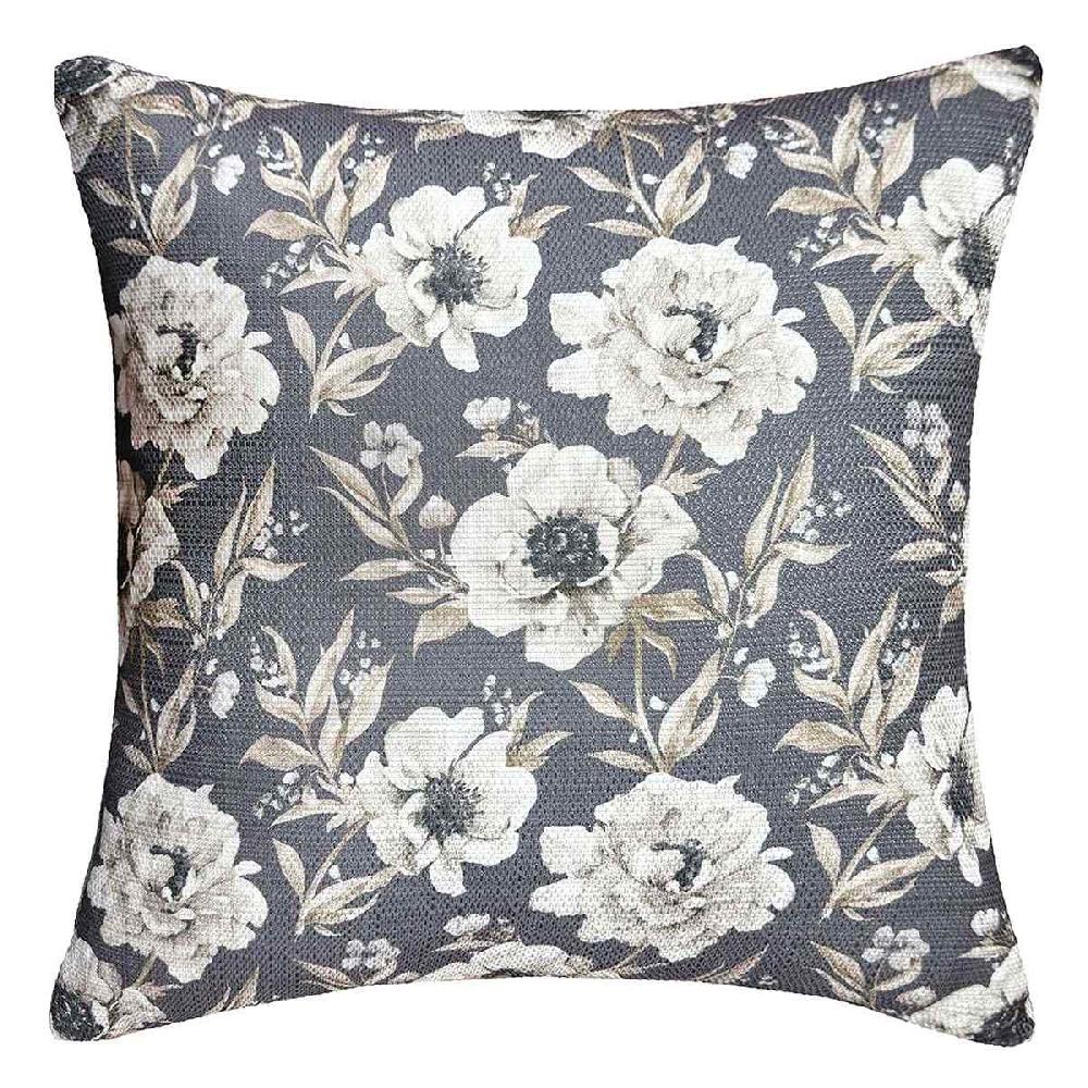 At Home Charcoal Peony Printed Throw Pillow 18"