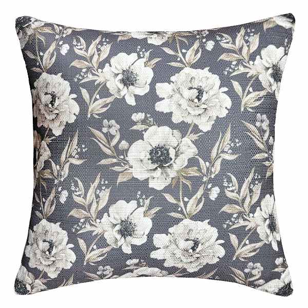 at home Charcoal Peony Printed Throw Pillow 18"