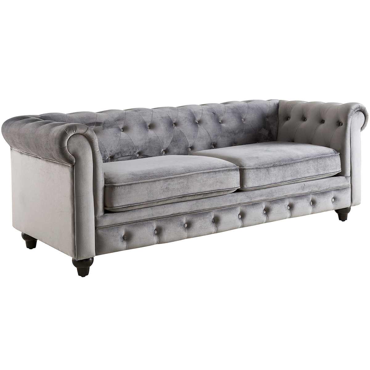 At Home Chesterfield Grey Velvet Tufted Sofa 79"