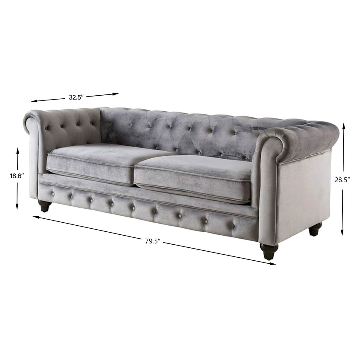 At Home Chesterfield Grey Velvet Tufted Sofa 79"