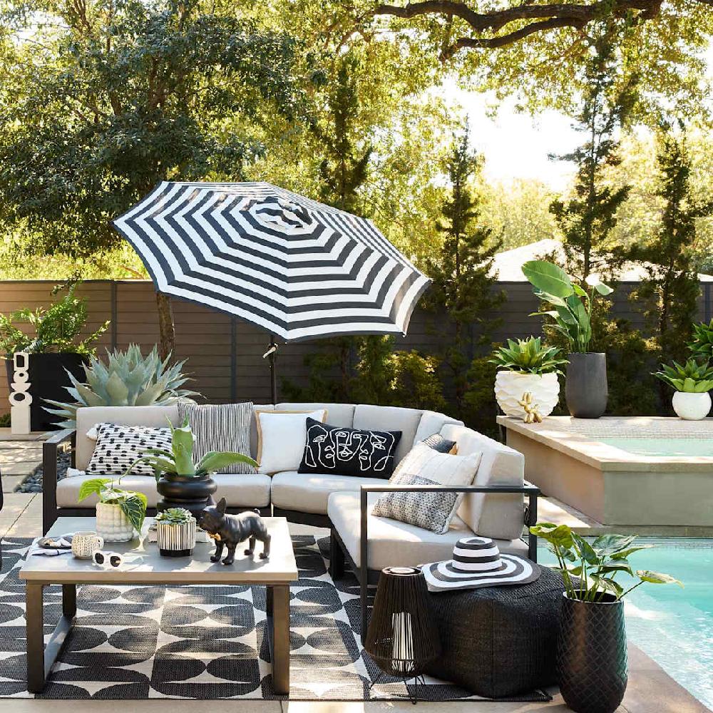 At Home Crosby St. Black Hermosa Outdoor Pouf 20"